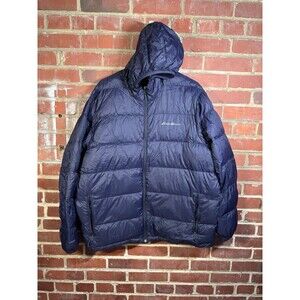Eddie Bauer Jacket Blue Hooded Down Wide Channel Puffer Full Zip Mens 2XL